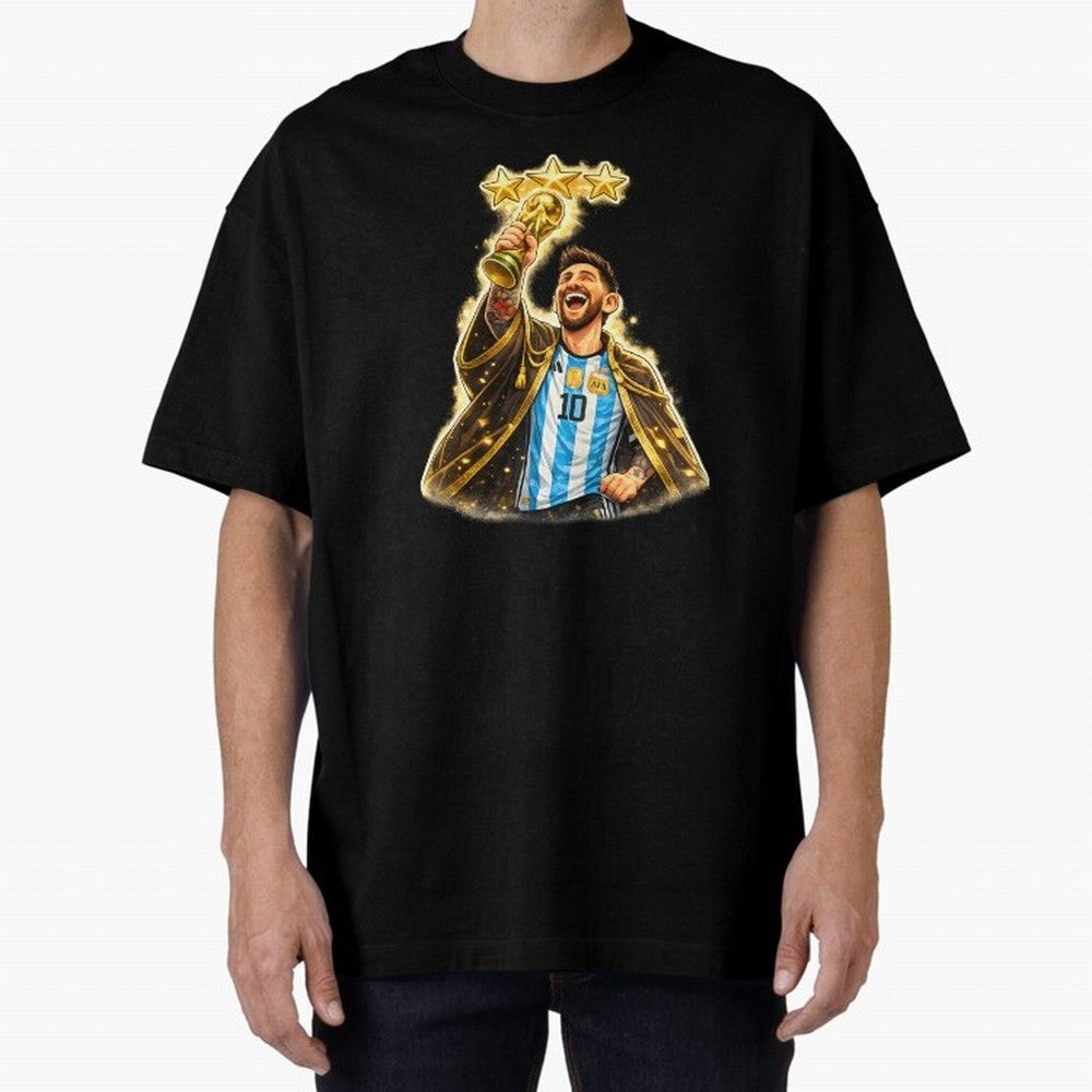 Messi King of Football World Champion ¨C Argentina 3 Stars Trophy Celebration Classic T-Shirt Celebrate the Stars of FIFA World Cup 2026 USA Canada Mexico Spirit, with Argentina and Brazil, Messi, CR7 and Mbappe, Sports Nostalgia, International