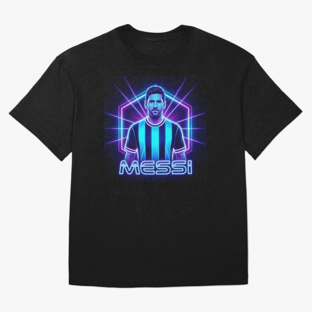 ?Argentina Football Legend Messi Cyberpunk Retro Futurist Design (Version 2) Classic T-Shirt Support FIFA World Cup 2026 Group Stage Filled with CR7, France and Portugal Energy, Football Festival Excitement, Trophy Ambitions, Country Rivalries and