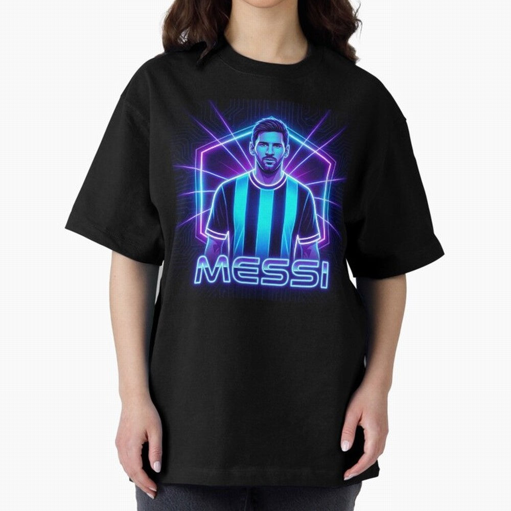 ?Argentina Football Legend Messi Cyberpunk Retro Futurist Design (Version 2) Classic T-Shirt Support FIFA World Cup 2026 Group Stage Filled with CR7, France and Portugal Energy, Football Festival Excitement, Trophy Ambitions, Country Rivalries and
