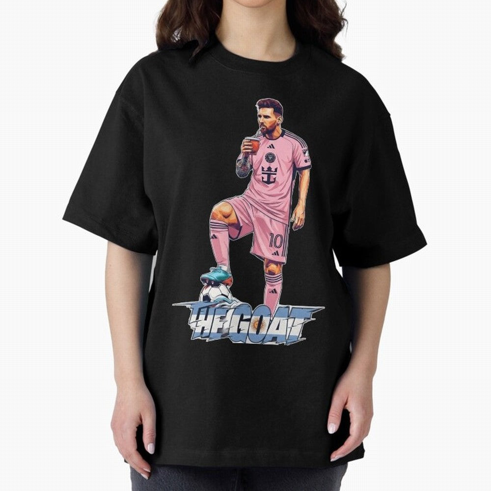 Messi Illustrated Style Drinking Mate ¨C Design by The Goat - Inter Miami Classic T-Shirt Celebrate Global Football Passion for FIFA World Cup 2026, with CR7 and Messi, Germany, Global Supporter Spirit, Legendary Goals, National Colors and