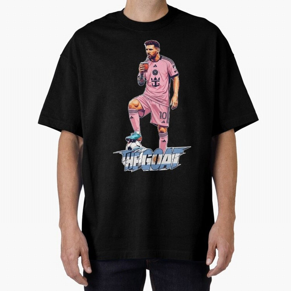 Messi Illustrated Style Drinking Mate ¨C Design by The Goat - Inter Miami Classic T-Shirt Celebrate Global Football Passion for FIFA World Cup 2026, with CR7 and Messi, Germany, Global Supporter Spirit, Legendary Goals, National Colors and