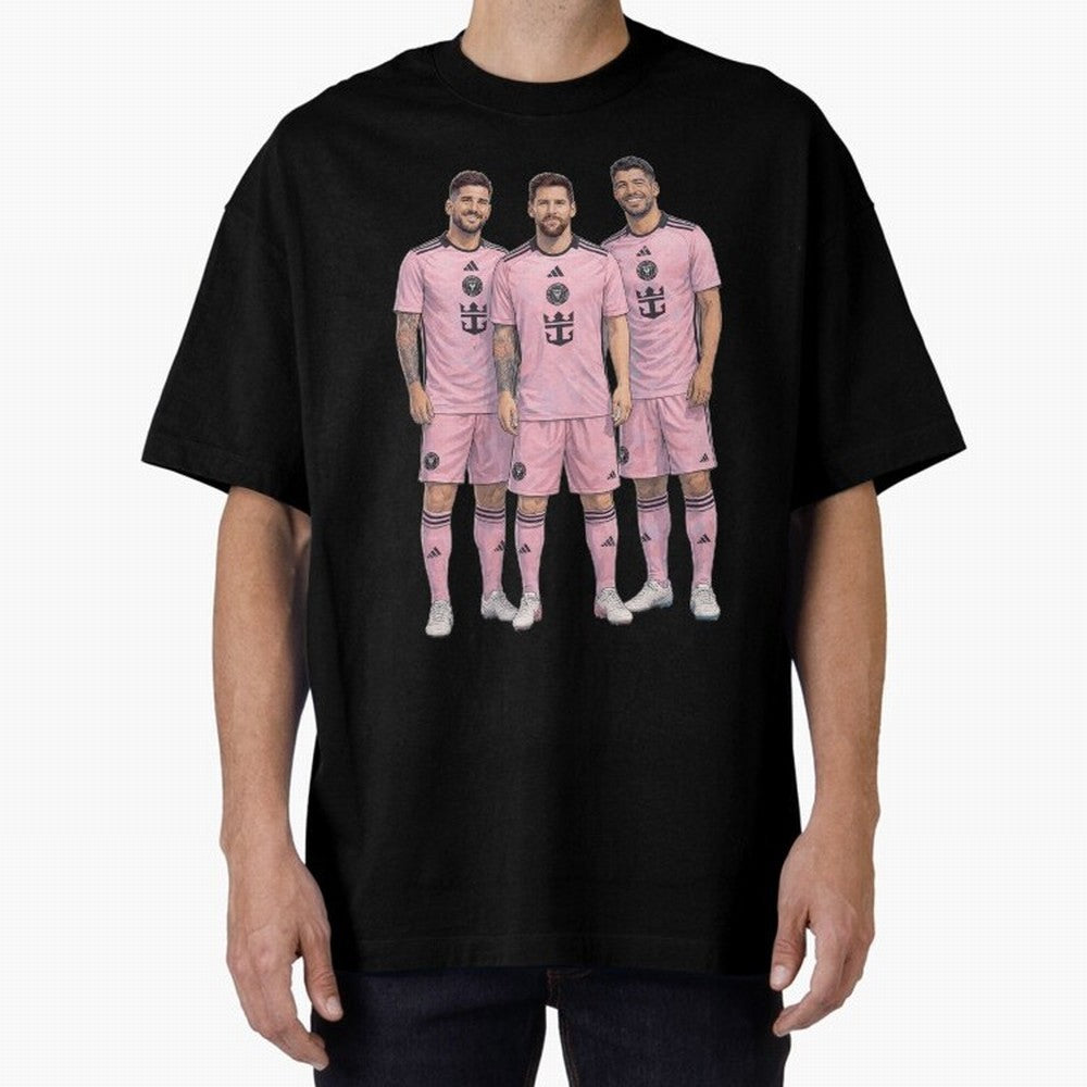 Messi, De Paul and Suarez Inter Miami artistic style ¨C MLS Soccer Oversized T-Shirt Show Your Love for FIFA World Cup 2026 Group Stage Spirit, Connected to Netherlands, Neymar, Haaland and Cristiano Ronaldo, Football Passion, Legendary