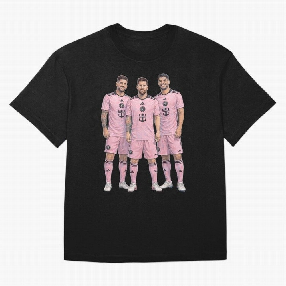 Messi, De Paul and Suarez Inter Miami artistic style ¨C MLS Soccer Oversized T-Shirt Show Your Love for FIFA World Cup 2026 Group Stage Spirit, Connected to Netherlands, Neymar, Haaland and Cristiano Ronaldo, Football Passion, Legendary