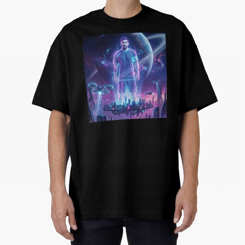 Lionel Messi (GOAT) Hologram in Futuristic Cyberpunk City (Version 3) Classic T-Shirt Follow the Final Road of Match Day Hype around FIFA World Cup 2026 Group Stage, CR7, Argentina and Brazil, Supporter Pride, Iconic Celebrations, Legendary Names