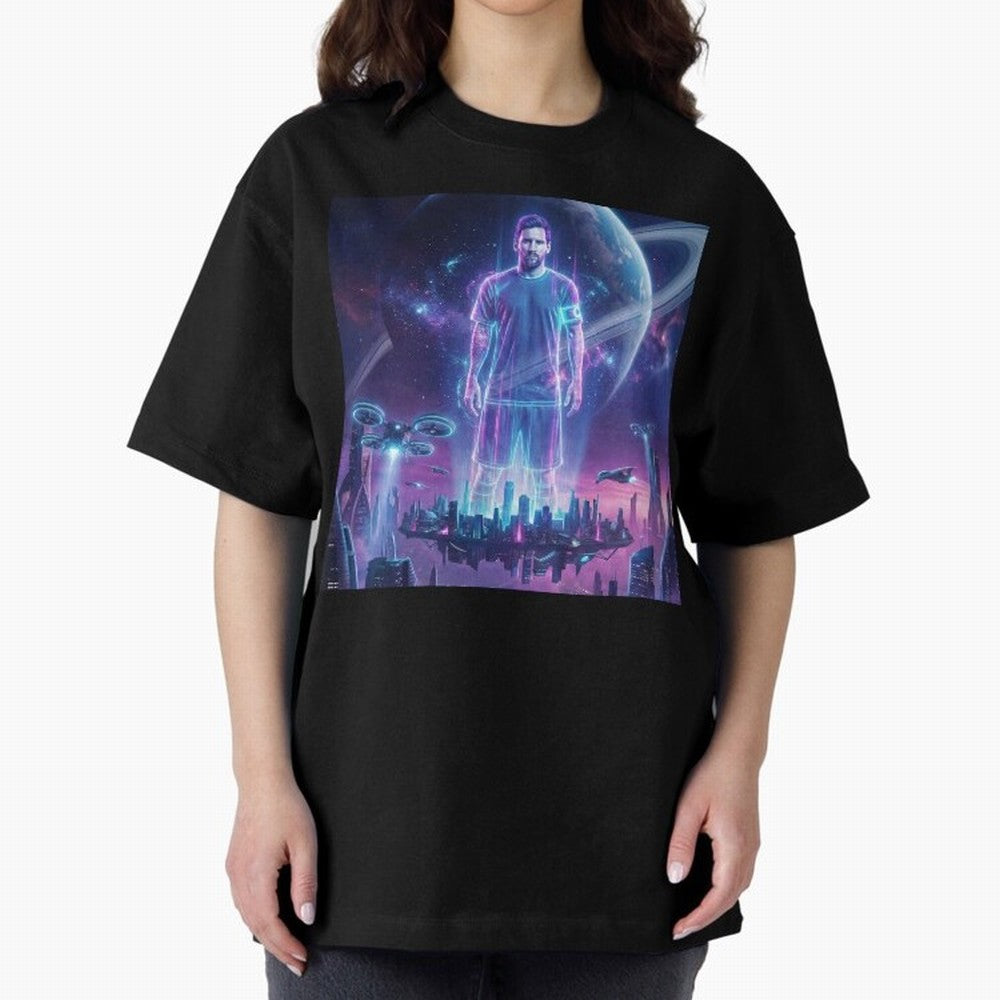 Lionel Messi (GOAT) Hologram in Futuristic Cyberpunk City (Version 3) Classic T-Shirt Follow the Final Road of Match Day Hype around FIFA World Cup 2026 Group Stage, CR7, Argentina and Brazil, Supporter Pride, Iconic Celebrations, Legendary Names