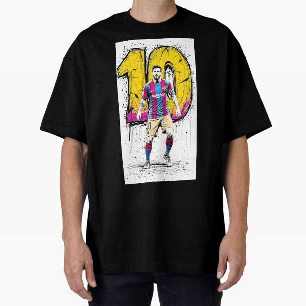 Lionel Messi Barcelona 10 Fan Art Oversized T-Shirt Stand with FIFA World Cup 2026 Spirit, Highlighting Spain, Haaland and Mbappe, Fan Favorite Moments, National Team Passion, Big Match Drama and Soccer History; Ideal for Football Dads, Football