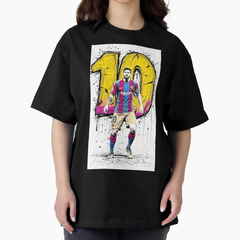 Lionel Messi Barcelona 10 Fan Art Oversized T-Shirt Stand with FIFA World Cup 2026 Spirit, Highlighting Spain, Haaland and Mbappe, Fan Favorite Moments, National Team Passion, Big Match Drama and Soccer History; Ideal for Football Dads, Football