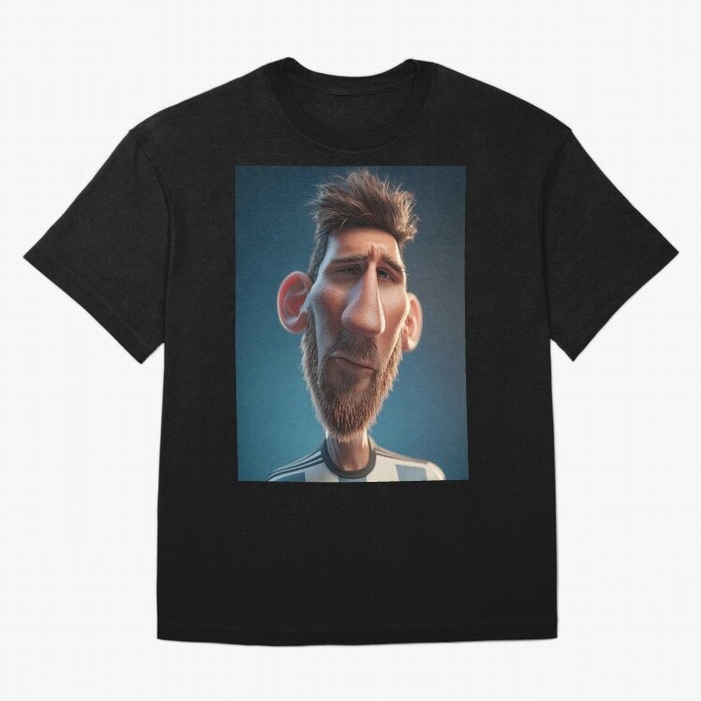 Lionel Messi Funny Soccer Cartoon Football Star Oversized T-Shirt Represent the Passion of Match Day Hype around FIFA World Cup 2026 Group Stage, Messi and Cristiano Ronaldo, France and Portugal, Vintage Soccer Flavor, Modern Football Stars,