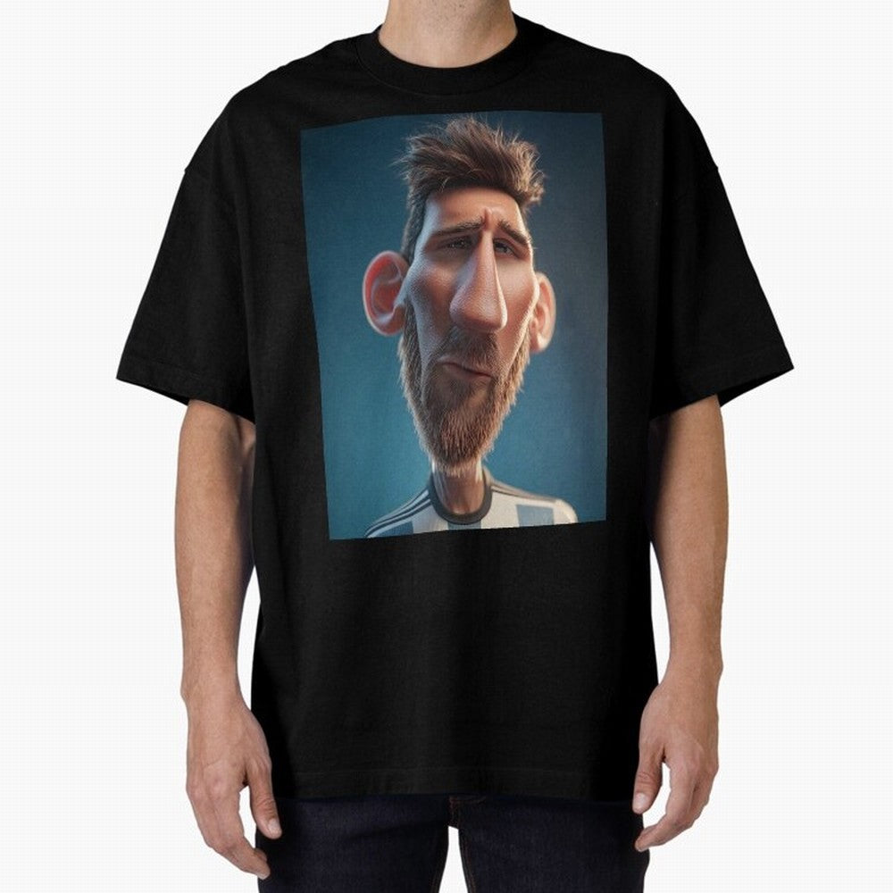 Lionel Messi Funny Soccer Cartoon Football Star Oversized T-Shirt Represent the Passion of Match Day Hype around FIFA World Cup 2026 Group Stage, Messi and Cristiano Ronaldo, France and Portugal, Vintage Soccer Flavor, Modern Football Stars,