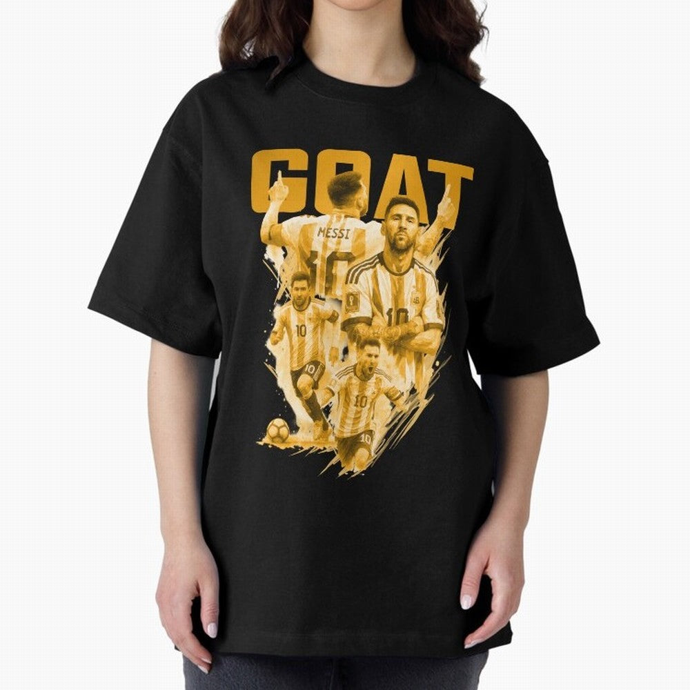 GOLD GOAT Lionel Messi watercolor illustration Oversized T-Shirt Show Your Stadium Side during Match Day Hype around FIFA World Cup 2026 Group Stage, Neymar, Brazil, Global Supporter Spirit, Legendary Goals, National Colors and Tournament