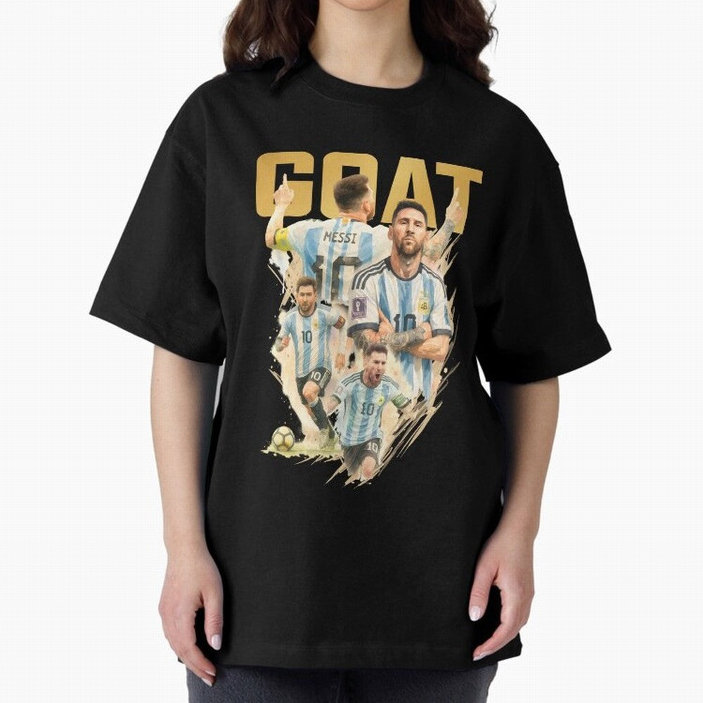 GOAT Lionel Messi watercolor illustration Oversized T-Shirt Support Iconic Players in FIFA World Cup 2026 Made for CR7 and Messi, Argentina, France and Brazil Energy, Football History, Final Match Energy, Crowd Noise and Once in a Lifetime Moments;