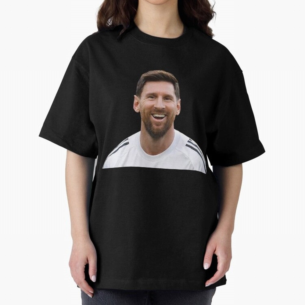 Lionel Messi smiling Oversized T-Shirt Build FIFA World Cup 2026 Group Stage Spirit, Connected to France and Portugal, CR7, Football Festival Excitement, Trophy Ambitions, Country Rivalries and Star Player Buzz; Ideal for Fans Who Follow Messi,