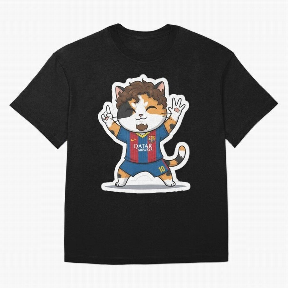Fcb - Fc Barcelona | Cute Cat Messi with Jersey Barcelona Classic T-Shirt Honor Global Football Passion for FIFA World Cup 2026, Inspired by Messi and Cristiano Ronaldo, Portugal, Sports Nostalgia, International Competition, Famous Players and