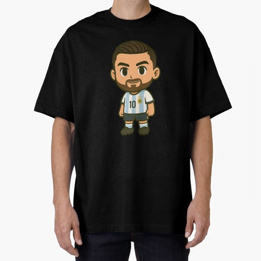 Lionel Messi Cartoon Art Argentina Classic T-Shirt Celebrate Unforgettable Nights in Global Football Passion for FIFA World Cup 2026 USA Canada Mexico, Connected to Neymar, Haaland and Cristiano Ronaldo, Germany, Championship Spirit, Famous Goals,