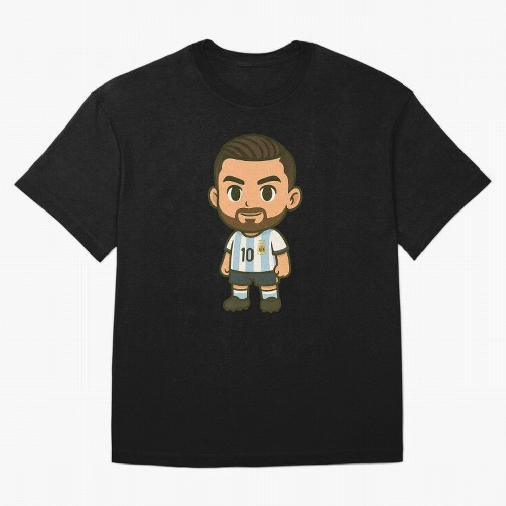 Lionel Messi Cartoon Art Argentina Classic T-Shirt Celebrate Unforgettable Nights in Global Football Passion for FIFA World Cup 2026 USA Canada Mexico, Connected to Neymar, Haaland and Cristiano Ronaldo, Germany, Championship Spirit, Famous Goals,