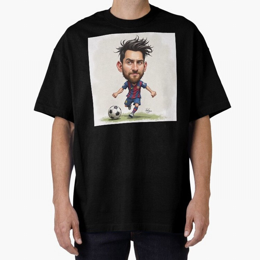 The Little Magician ¨C Caricature of Lionel Messi Oversized T-Shirt Support Iconic Players in Global Football Passion for FIFA World Cup 2026, Connected to Mbappe, Portugal, Football History, Final Match Energy, Crowd Noise and Once in a Lifetime
