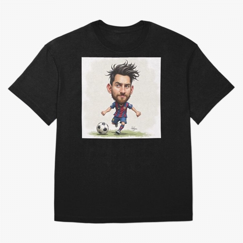 The Little Magician ¨C Caricature of Lionel Messi Oversized T-Shirt Support Iconic Players in Global Football Passion for FIFA World Cup 2026, Connected to Mbappe, Portugal, Football History, Final Match Energy, Crowd Noise and Once in a Lifetime