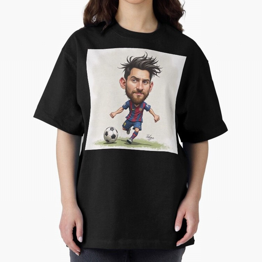 The Little Magician ¨C Caricature of Lionel Messi Oversized T-Shirt Support Iconic Players in Global Football Passion for FIFA World Cup 2026, Connected to Mbappe, Portugal, Football History, Final Match Energy, Crowd Noise and Once in a Lifetime