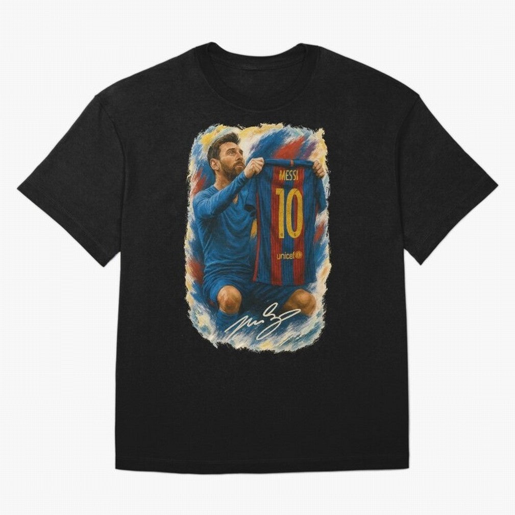 Messi Shirt Celebration Poster ¨C Iconic FC Barcelona Number 10 Artwork Oversized T-Shirt Cheer for the FIFA World Cup 2026 Journey through Messi, Neymar and Mbappe Highlights, Argentina and Brazil Pride, Football History, Final Match Energy, Crowd