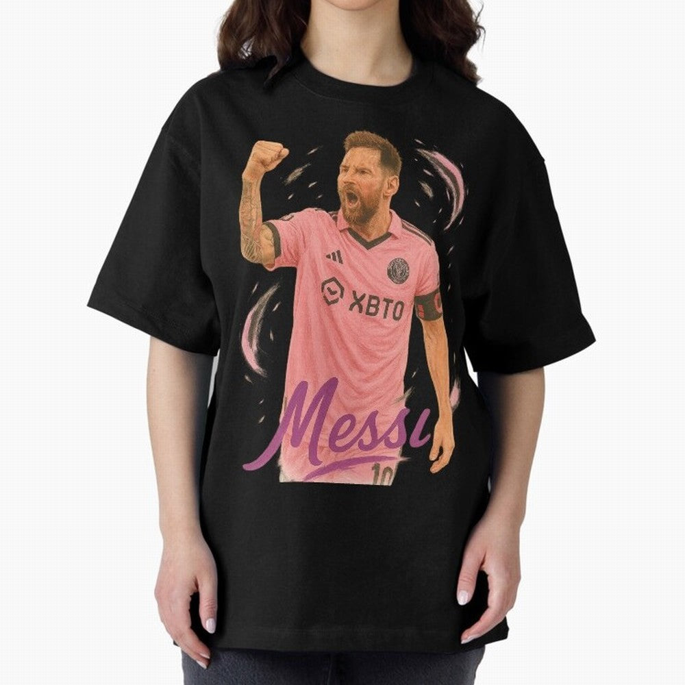 Lionel Messi Inter Miami Art ¨C Pink Jersey Football Icon Tribute	 Oversized T-Shirt Remember FIFA World Cup 2026 Connected to Mbappe and Neymar, England and Germany Energy, Stadium Memories, Football Loyalty, International Chants and Championship