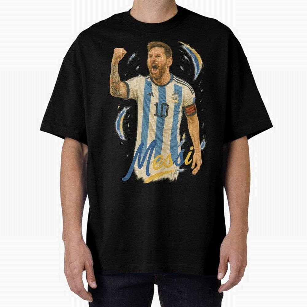 Lionel Messi Argentina Art ¨C Iconic World Cup Champion Tribute Design	 Oversized T-Shirt Bring Champion Energy into the FIFA World Cup 2026 Group Stage Journey through Cristiano Ronaldo Highlights, Argentina Pride, Soccer Culture, Superstar