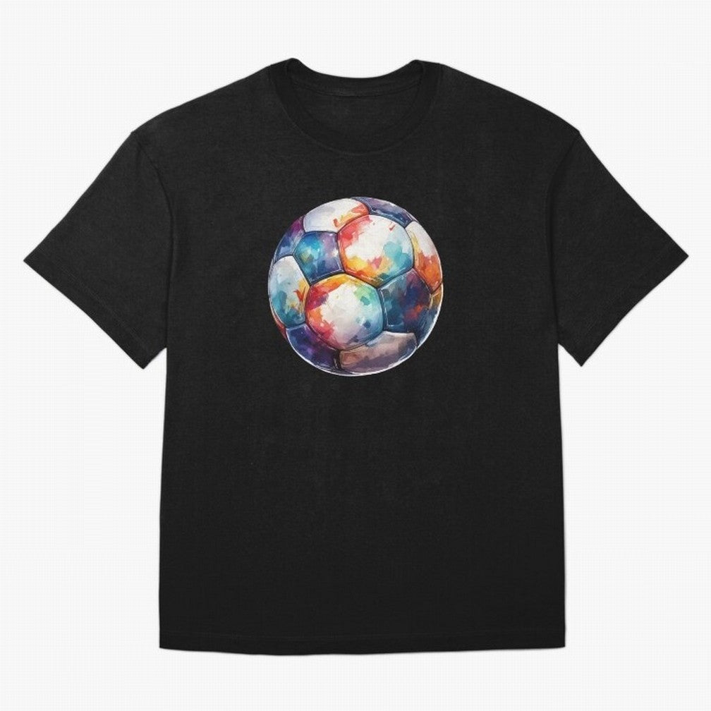 Football Soccer Ball Watercolor Illustration Drawing (Black BG) Oversized T-Shirt Make the Season About FIFA World Cup 2026 USA Canada Mexico Spirit, Capturing Netherlands, Neymar, Haaland and Cristiano Ronaldo, Game Day Rituals, Football Legends,