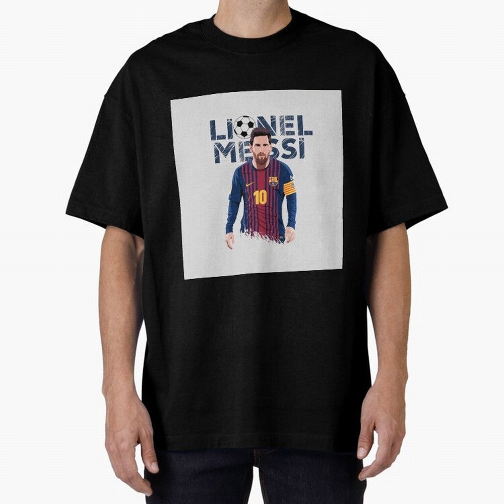 Stylized Lionel Messi Barcelona Illustration ¨C Iconic Football Artwork Oversized T-Shirt Support FIFA World Cup 2026 for Fans of CR7 and Messi and Portugal, Spain and Germany, Bringing Football History, Final Match Energy, Crowd Noise and Once in