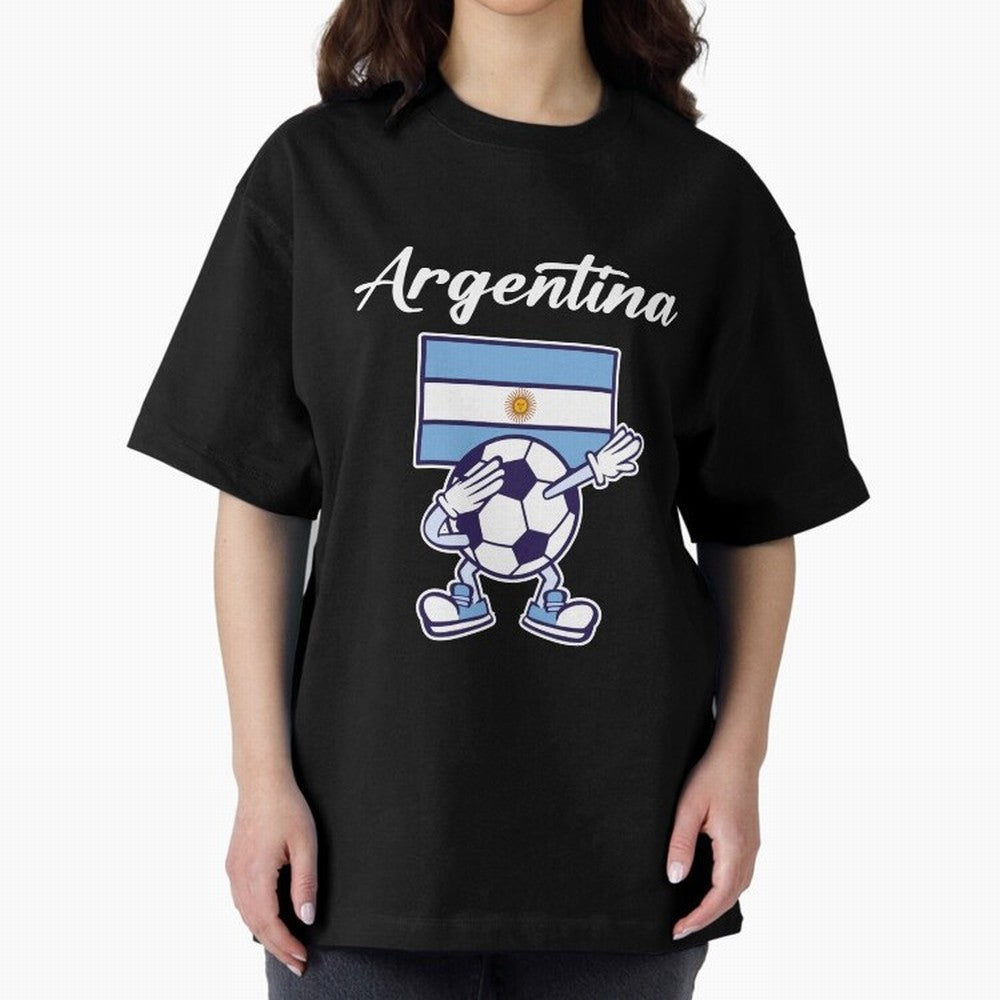 ARGENTINA - Dabbing Football Soccer Ball - ARGENTINA Oversized T-Shirt Celebrate Golden Goal Energy in FIFA World Cup 2026 Group Stage for Fans of Messi and France and Portugal, Bringing Sports Nostalgia, International Competition, Famous Players