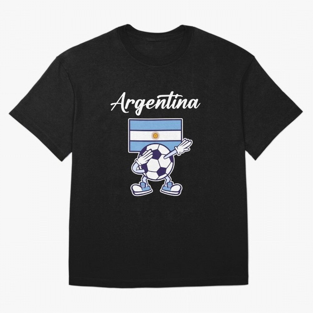ARGENTINA - Dabbing Football Soccer Ball - ARGENTINA Oversized T-Shirt Celebrate Golden Goal Energy in FIFA World Cup 2026 Group Stage for Fans of Messi and France and Portugal, Bringing Sports Nostalgia, International Competition, Famous Players