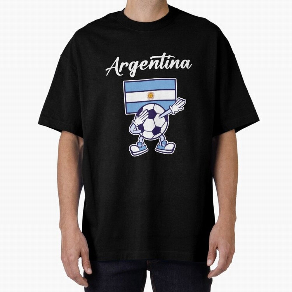 ARGENTINA - Dabbing Football Soccer Ball - ARGENTINA Oversized T-Shirt Celebrate Golden Goal Energy in FIFA World Cup 2026 Group Stage for Fans of Messi and France and Portugal, Bringing Sports Nostalgia, International Competition, Famous Players