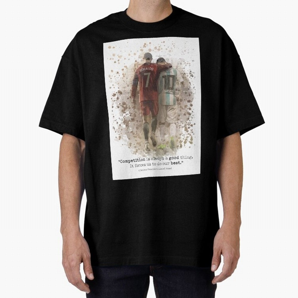 Cristiano Ronaldo Messi Soccer Quote Poster Oversized T-Shirt Bring Supporter Culture to FIFA World Cup 2026 USA Canada Mexico for Fans of Neymar, Haaland and Cristiano Ronaldo and Argentina and Brazil, Bringing Retro Football Energy, Iconic