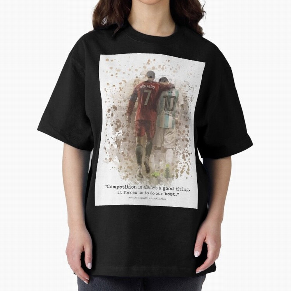 Cristiano Ronaldo Messi Soccer Quote Poster Oversized T-Shirt Bring Supporter Culture to FIFA World Cup 2026 USA Canada Mexico for Fans of Neymar, Haaland and Cristiano Ronaldo and Argentina and Brazil, Bringing Retro Football Energy, Iconic
