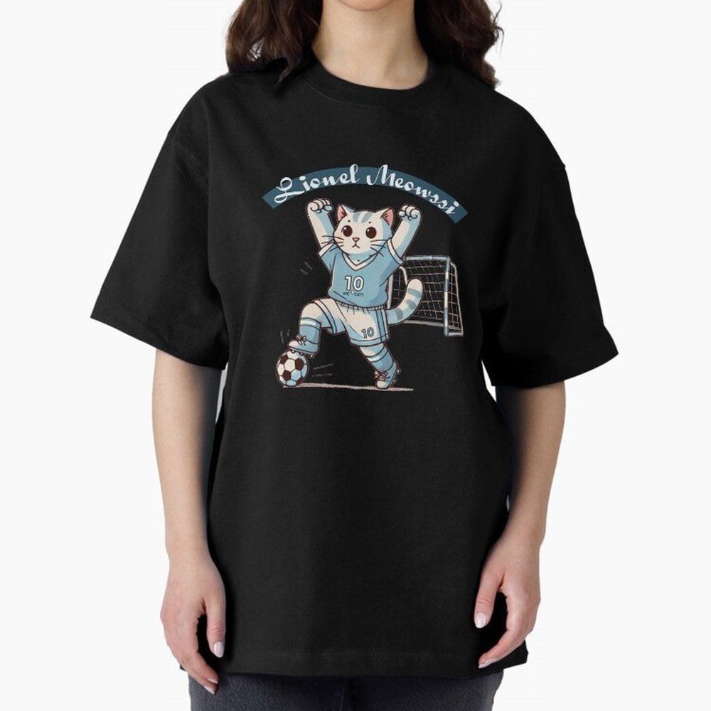 Lionel Meowssi Oversized T-Shirt Show Match Day Excitement for the FIFA World Cup 2026 Journey through Haaland and Mbappe Highlights, France Pride, Fan Favorite Moments, National Team Passion, Big Match Drama and Soccer History; Made for Collectors