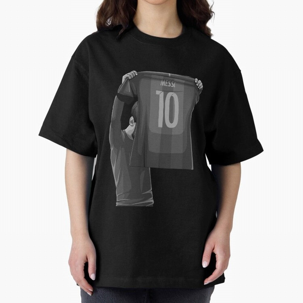 Lionel Messi Black and White Version Oversized T-Shirt Show Passion for the Stars of FIFA World Cup 2026 for Fans of Neymar and Brazil, Bringing Championship Spirit, Famous Goals, Roaring Crowds and International Football Unity; Great for