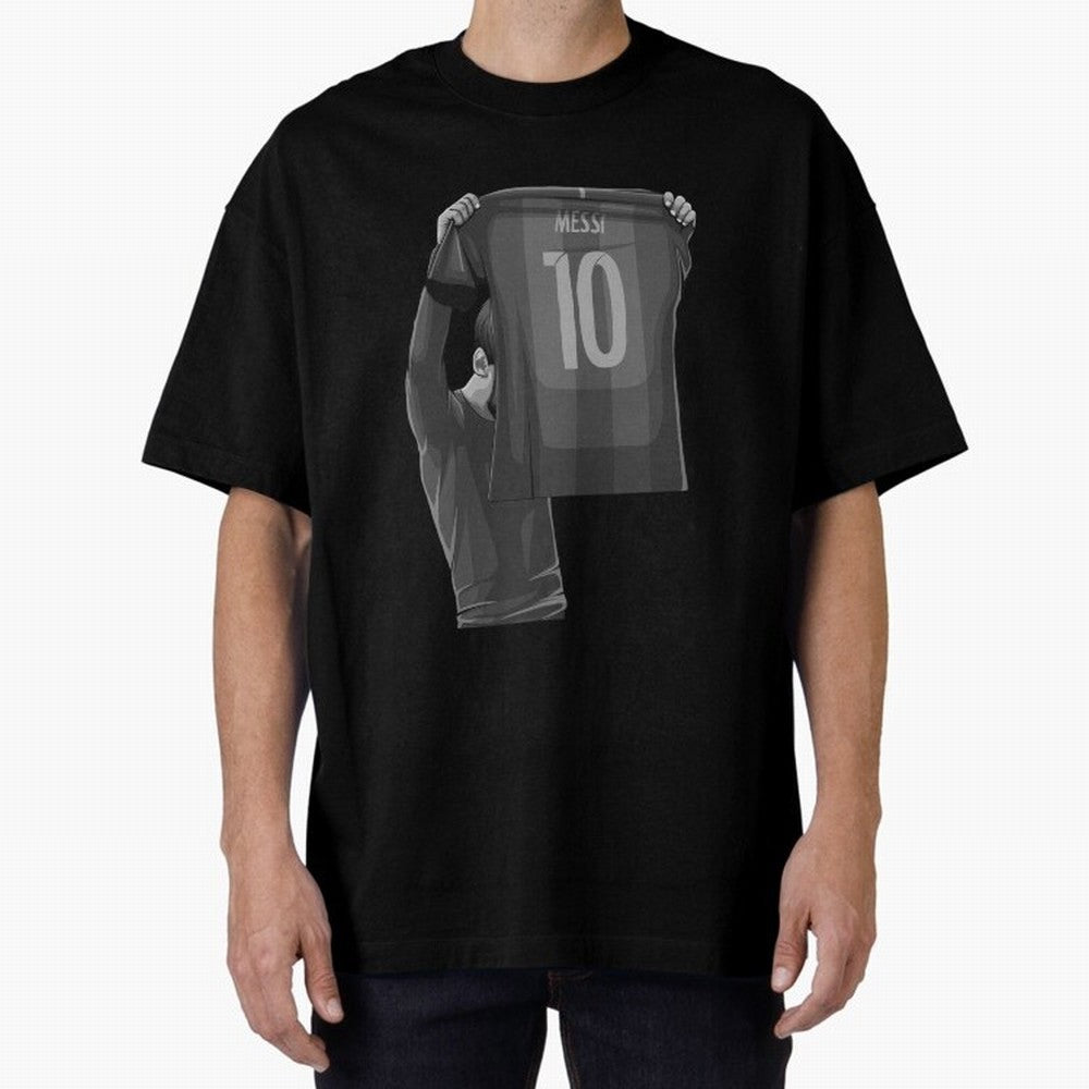 Lionel Messi Black and White Version Oversized T-Shirt Show Passion for the Stars of FIFA World Cup 2026 for Fans of Neymar and Brazil, Bringing Championship Spirit, Famous Goals, Roaring Crowds and International Football Unity; Great for