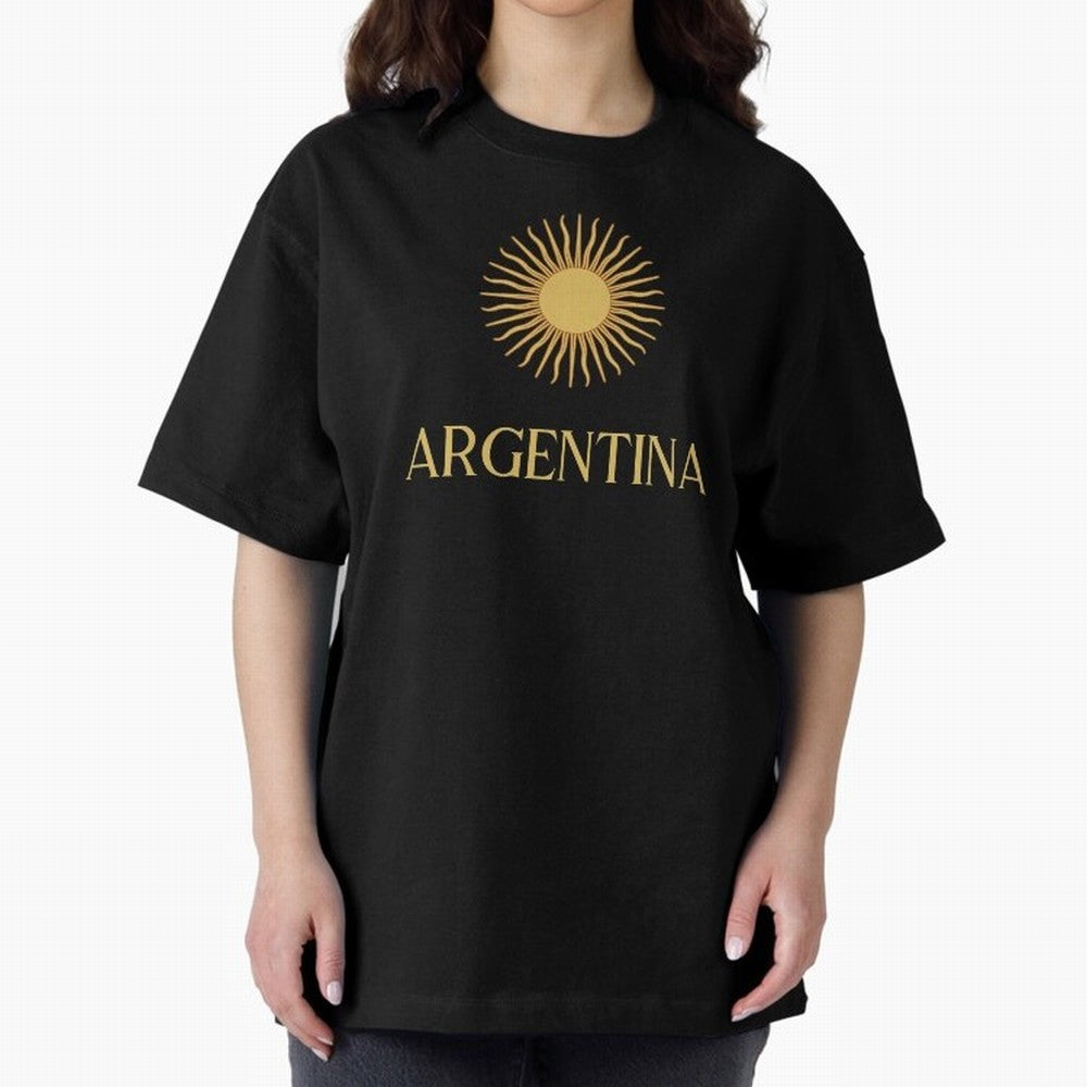 Argentina Gold Oversized T-Shirt Celebrate Soccer Greatness during FIFA World Cup 2026 USA Canada Mexico for Fans of Messi, CR7 and Mbappe and Spain and Netherlands, Bringing Retro Football Energy, Iconic Rivalries, Trophy Chase Drama and Stadium