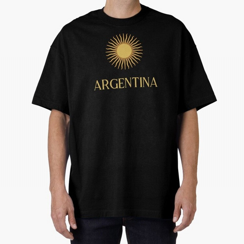 Argentina Gold Oversized T-Shirt Celebrate Soccer Greatness during FIFA World Cup 2026 USA Canada Mexico for Fans of Messi, CR7 and Mbappe and Spain and Netherlands, Bringing Retro Football Energy, Iconic Rivalries, Trophy Chase Drama and Stadium