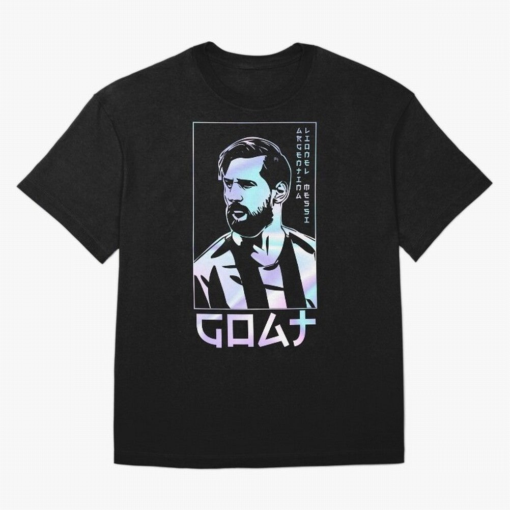 Lionel Messi Holographic Style Portrait art illustration Premium T-Shirt Make the Season About FIFA World Cup 2026 for Fans of Messi and Cristiano Ronaldo and England, Bringing Global Supporter Spirit, Legendary Goals, National Colors and