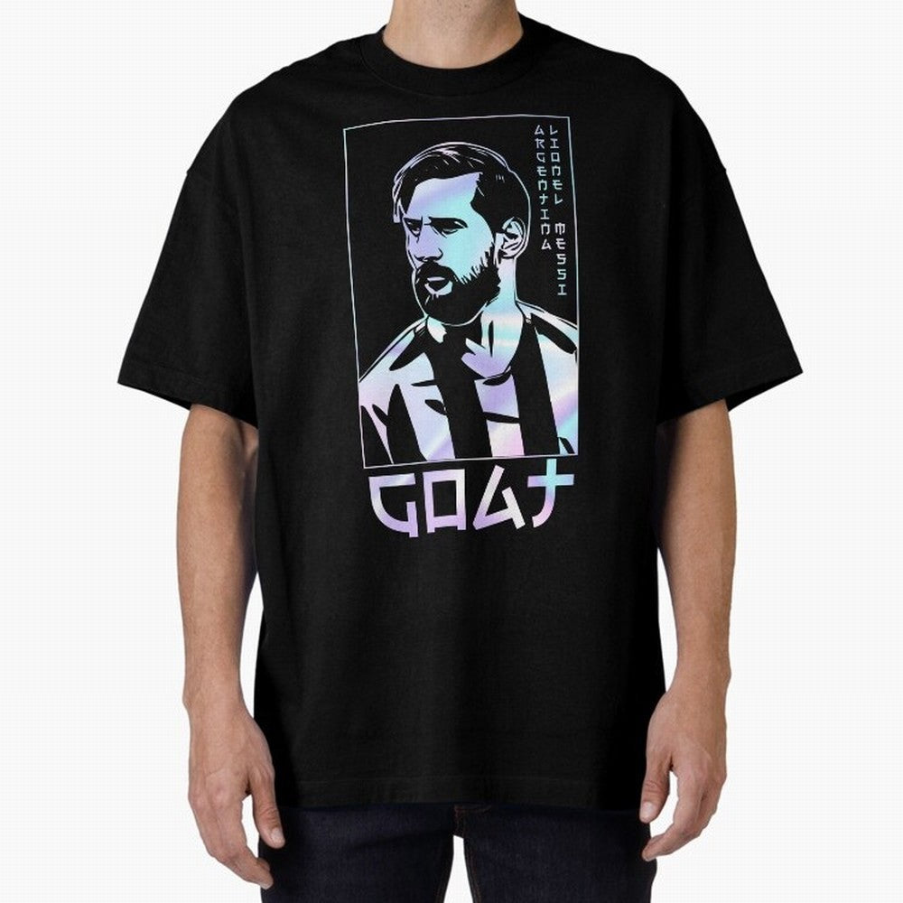 Lionel Messi Holographic Style Portrait art illustration Premium T-Shirt Make the Season About FIFA World Cup 2026 for Fans of Messi and Cristiano Ronaldo and England, Bringing Global Supporter Spirit, Legendary Goals, National Colors and