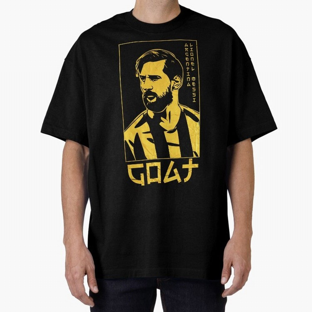 Lionel Messi Golden Style Portrait art illustration Premium T-Shirt Represent FIFA World Cup 2026 Spirit, Highlighting Portugal, Spain and Germany, Neymar, Haaland and Cristiano Ronaldo, Champion Mindset, Group Stage Buzz, Knockout Tension and