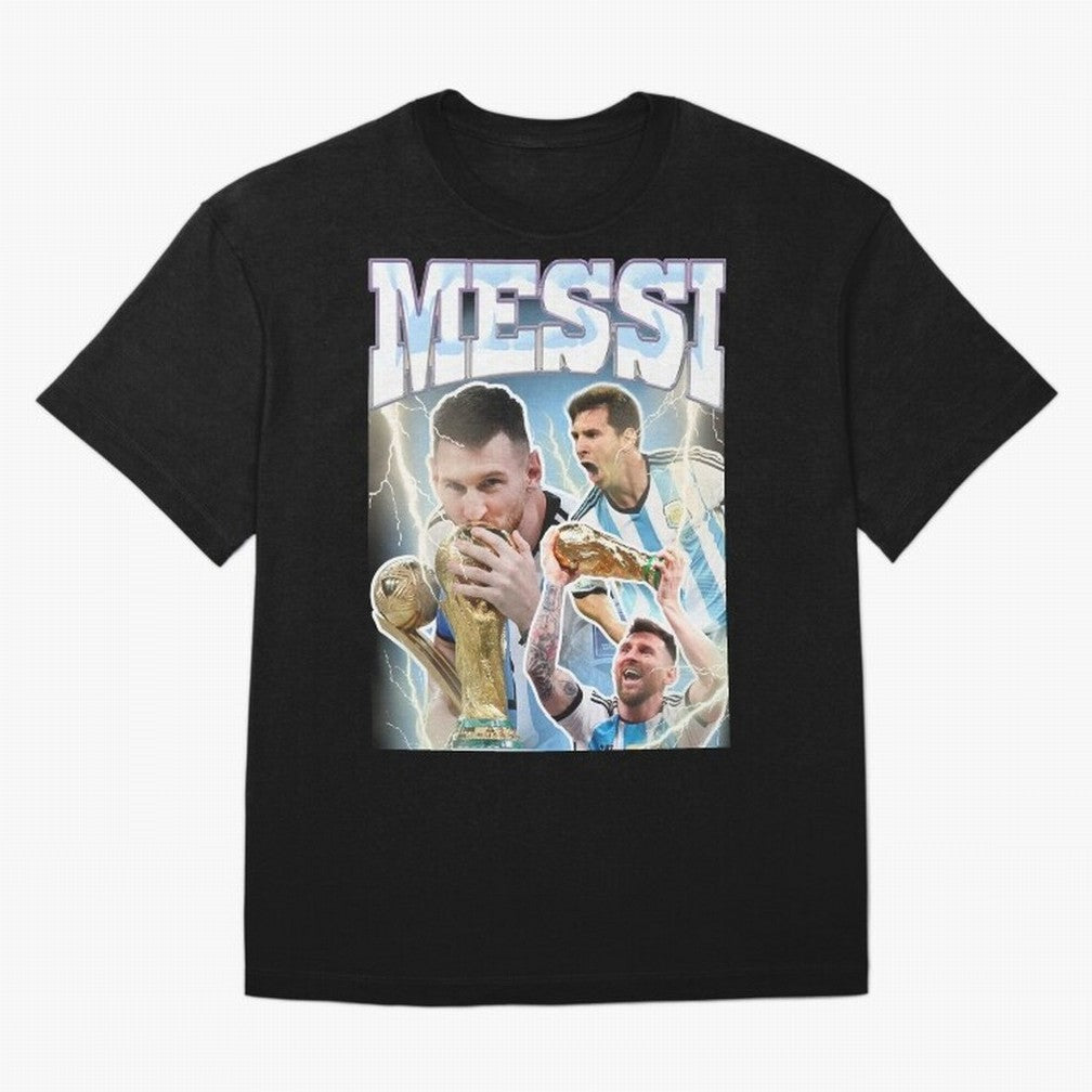 Messi Champion Vintage Retro Design Premium T-Shirt Cheer through Every Moment of FIFA World Cup 2026 Group Stage for Fans of Messi and France and Portugal, Bringing Vintage Soccer Flavor, Modern Football Stars, National Flags and Final Night