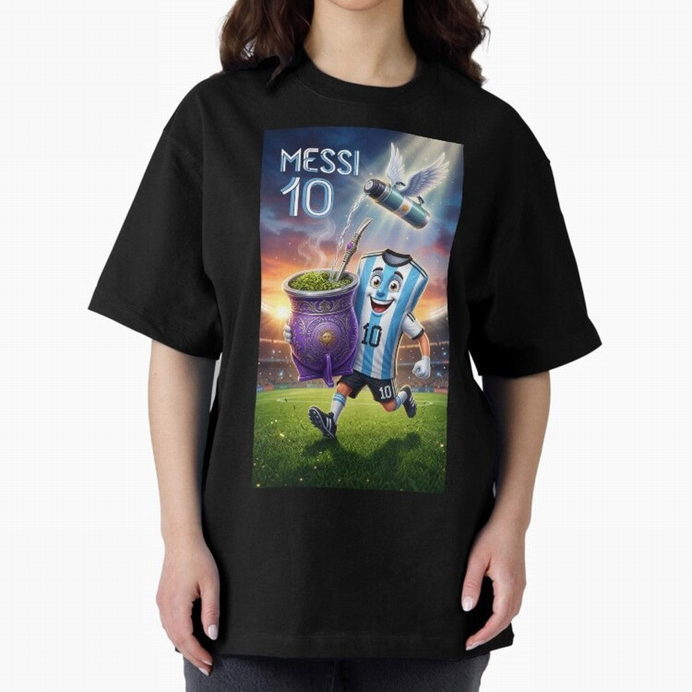 Messi 10 & Mate Magic ¨C The Soul of Argentine Football - Argentina Football Mate Mascot - Messi 10 Soccer Fan Art Oversized T-Shirt Keep the Legacy of Match Day Hype around FIFA World Cup 2026 Group Stage, Cristiano Ronaldo, France, Retro Football