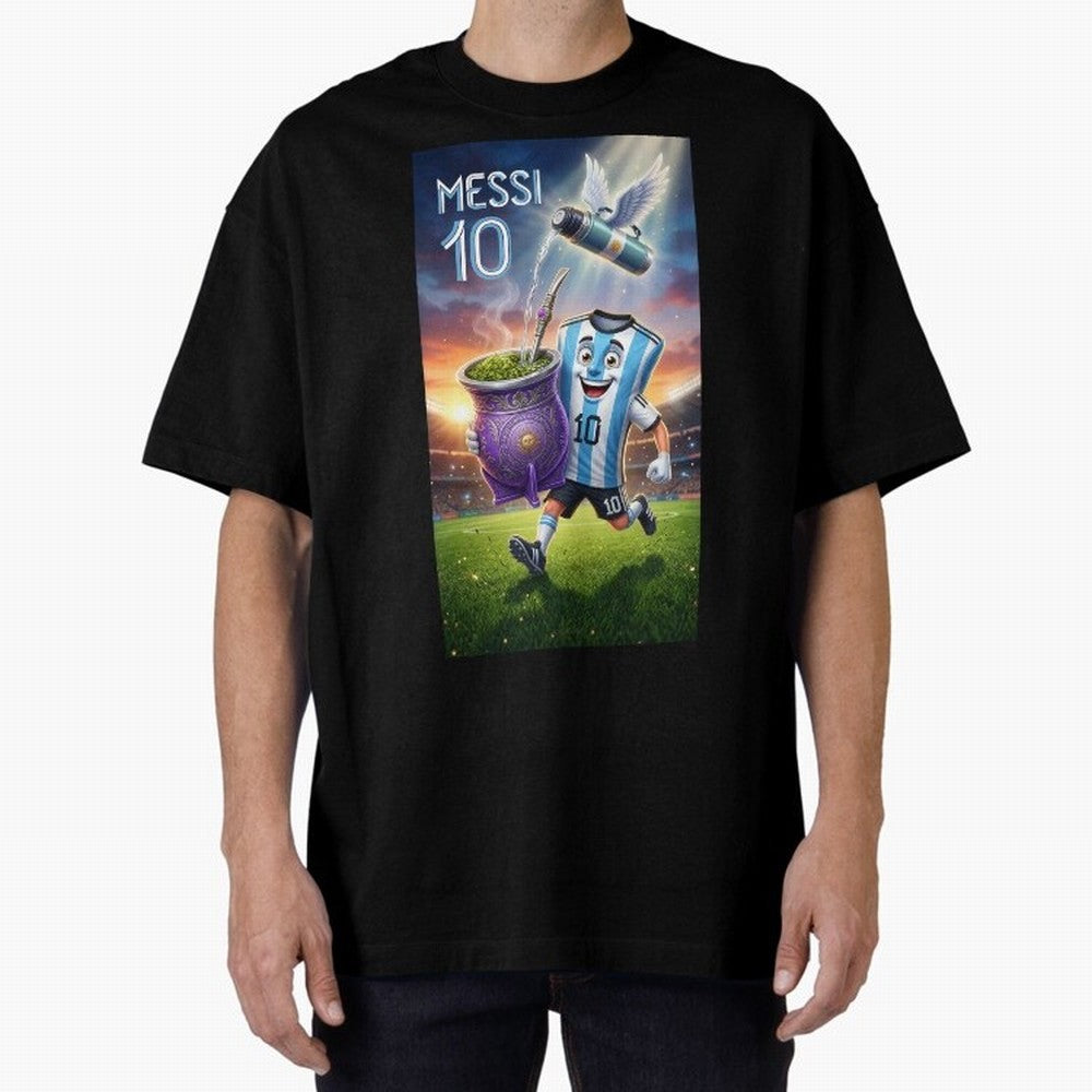 Messi 10 & Mate Magic ¨C The Soul of Argentine Football - Argentina Football Mate Mascot - Messi 10 Soccer Fan Art Oversized T-Shirt Keep the Legacy of Match Day Hype around FIFA World Cup 2026 Group Stage, Cristiano Ronaldo, France, Retro Football
