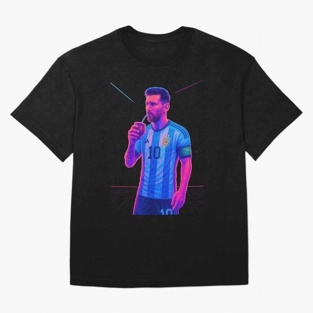 Messi The Goat Art Neon Synthwave Cyberpunk ¨C Retro Futuristic Classic T-Shirt Keep the Legacy of Match Day Hype around FIFA World Cup 2026, Haaland and Mbappe, Spain, Football History, Final Match Energy, Crowd Noise and Once in a Lifetime