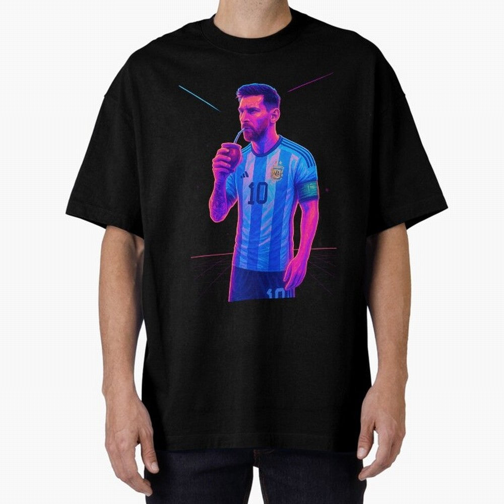 Messi The Goat Art Neon Synthwave Cyberpunk ¨C Retro Futuristic Classic T-Shirt Keep the Legacy of Match Day Hype around FIFA World Cup 2026, Haaland and Mbappe, Spain, Football History, Final Match Energy, Crowd Noise and Once in a Lifetime