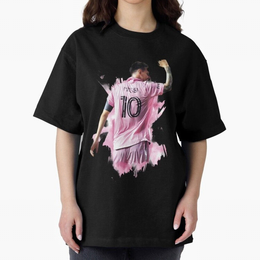 Messi Inter Miami Celebration Art ¨C Football Legend in Pink Jersey Classic T-Shirt Turn Up for Global Football Passion for FIFA World Cup 2026, Filled with Haaland, Portugal, Spain and Germany, Goal Celebration Energy, Supporter Heritage, Football