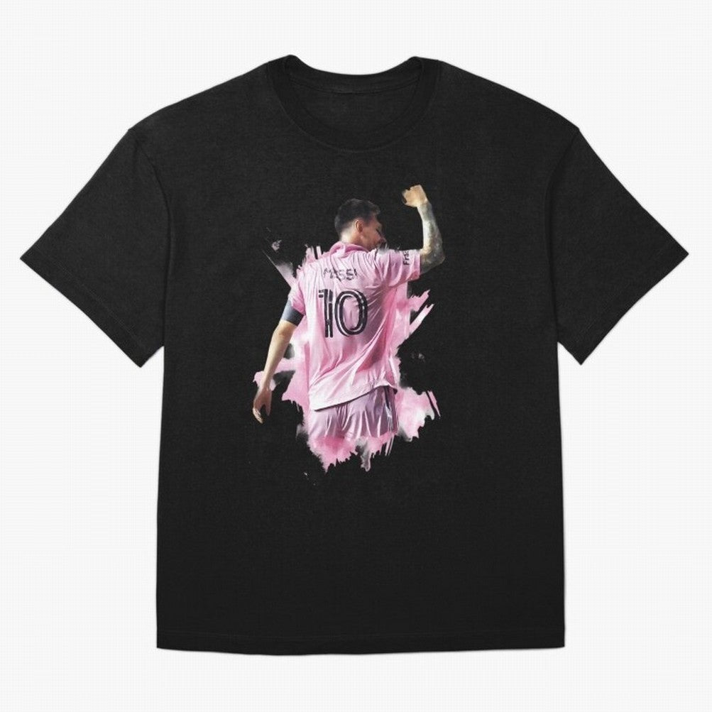 Messi Inter Miami Celebration Art ¨C Football Legend in Pink Jersey Classic T-Shirt Turn Up for Global Football Passion for FIFA World Cup 2026, Filled with Haaland, Portugal, Spain and Germany, Goal Celebration Energy, Supporter Heritage, Football