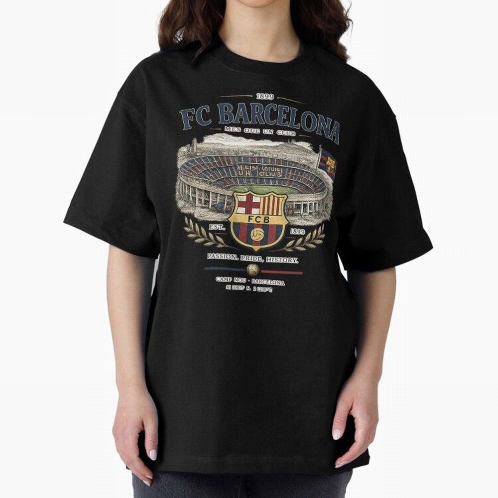 FC Barcelona Vintage Football Streetwear Oversized T-Shirt Share the Excitement of FIFA World Cup 2026 USA Canada Mexico Spirit, Filled with England, France and Netherlands, Mbappe and Neymar, Vintage Soccer Flavor, Modern Football Stars, National