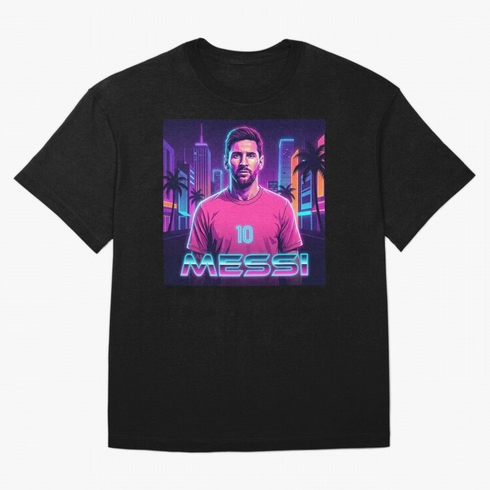 Inter Miami? Football Legend Messi Cyberpunk Retro Futurist Design (Version 4) Classic T-Shirt Show Championship Spirit for FIFA World Cup 2026 Group Stage Featuring Mbappe, France Energy, Worldwide Fan Energy, Dramatic Goals, Stadium Lights and