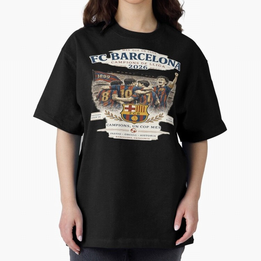 FC Barcelona Champions Vintage 2026 Oversized T-Shirt Show Match Day Excitement for Match Day Hype around FIFA World Cup 2026, Haaland, Brazil, Retro Football Energy, Iconic Rivalries, Trophy Chase Drama and Stadium Atmosphere; Made for Die Hard